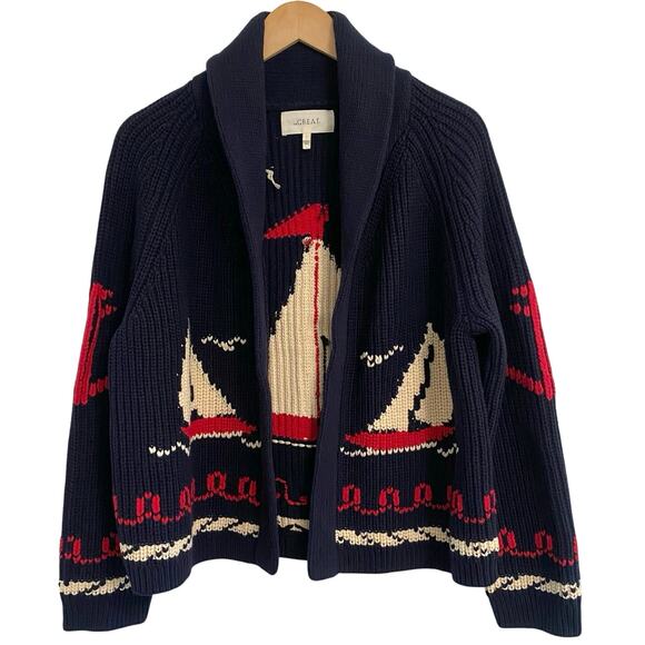 The Great Sail Boat Lodge Cardigan Sweater Women's 1 Small Chunky Knit Preppy - Picture 1 of 8
